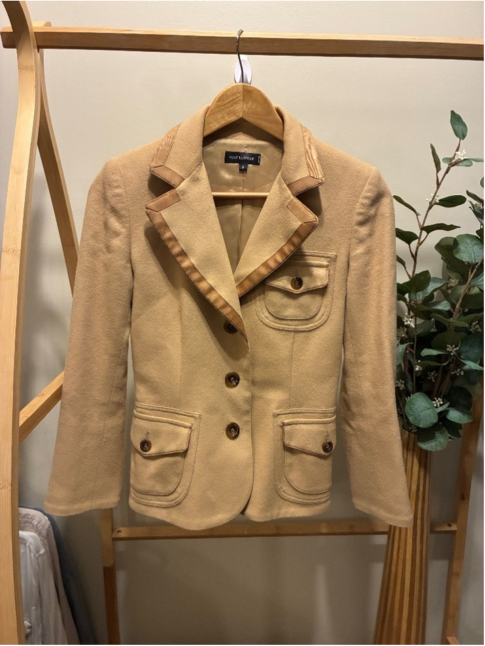Vintage Holt Renfrew Tan Wool Blend Notch Lebel Blazer